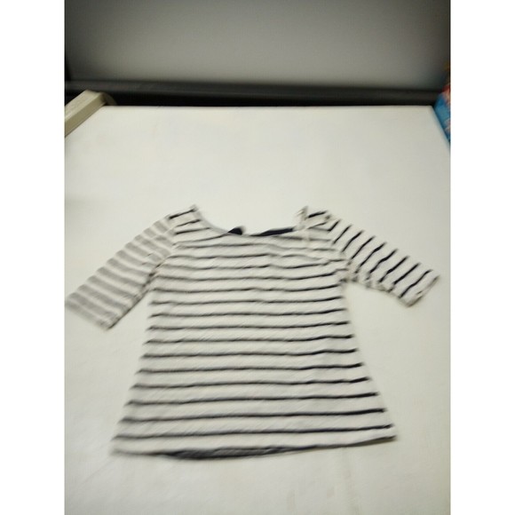 Vtg Deb Black Stripes White Shirt w Bow Tie Collar Size Small Made In USA - Picture 1 of 5